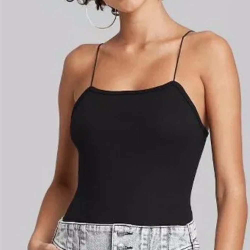 Wild Fable Square Neck Spaghetti Strap Black Bodysuit Women’s Size M Medium